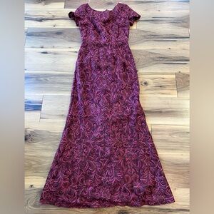 JS Collections Burgundy Floral Lace Maxi Dress